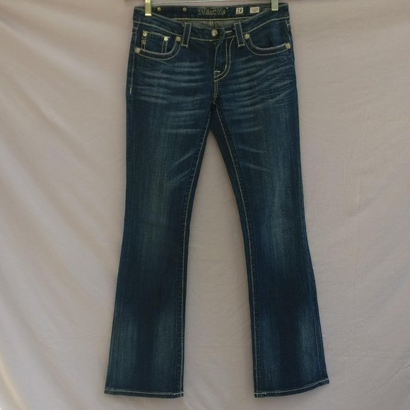 Miss Me embroidered pocket 98%cotton darkwash low midrise Bootcut Jeans w28 Boho - Picture 1 of 10